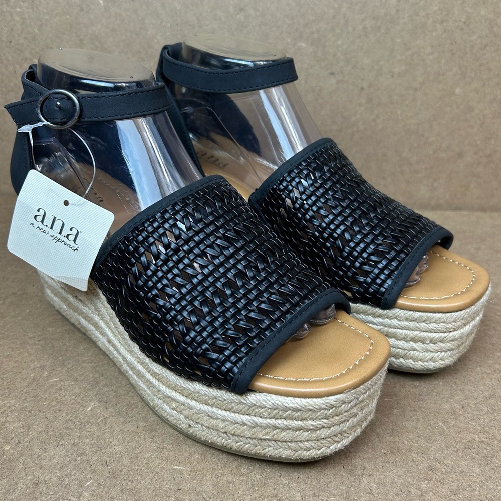 New A.n.a Womens Lisa Balck Wedge Sandals